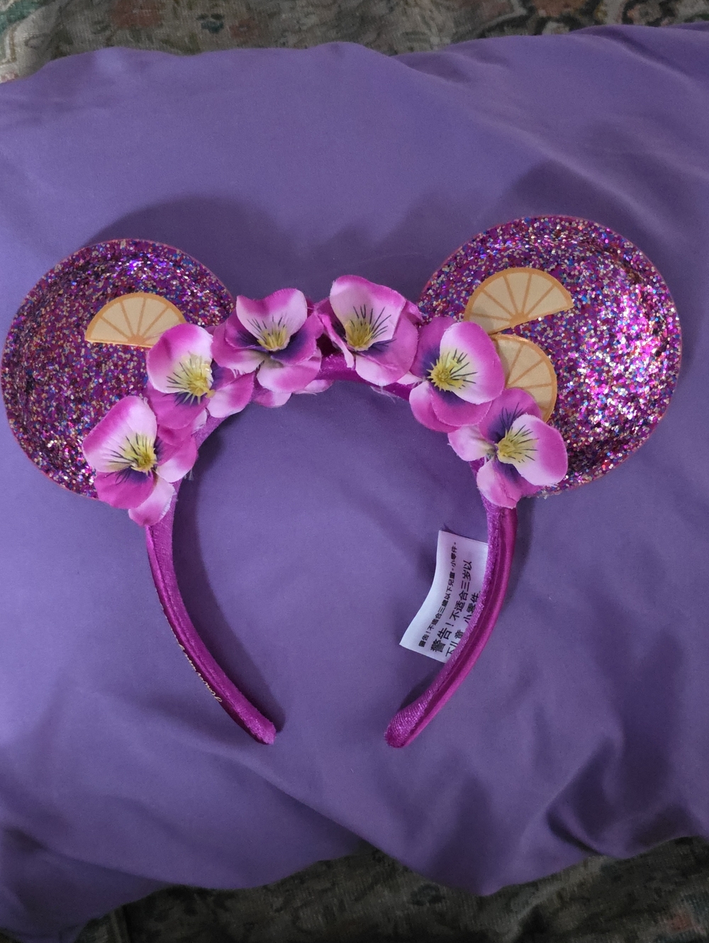 Disney's Flower And Garden Pink Glitter Floral Mouse Ear Headband